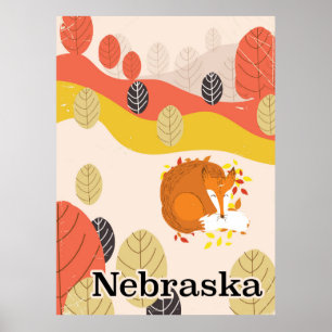 Nebraska Schlafender Fuchs Vintage-Reiseposter Poster