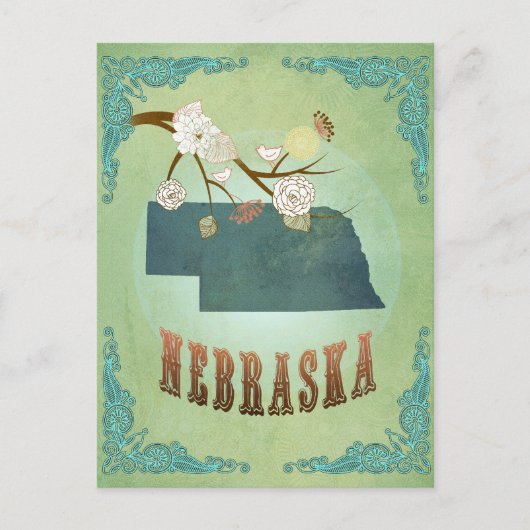 Nebraska Staat Map - Green Postkarte (Vorderseite)