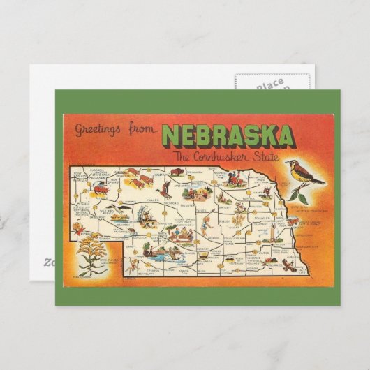 Nebraska Staat Map Postkarte (Vorne/Hinten)