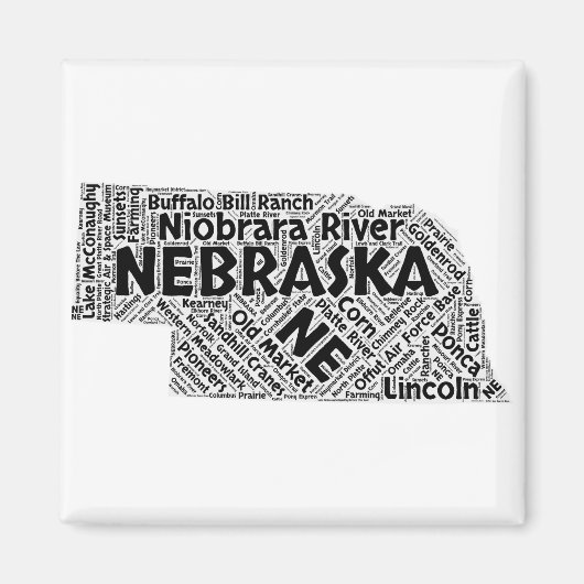 Nebraska Staat Word Cloud Magnet (Vorne)