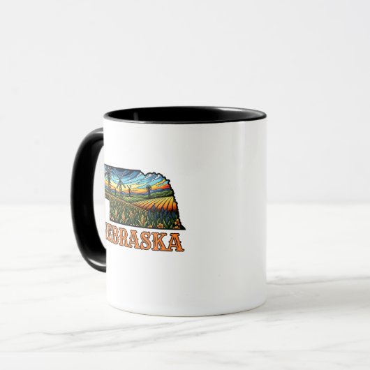Nebraska Tattoo Style Outline with Cornfields Tasse (Vorderseite Links)