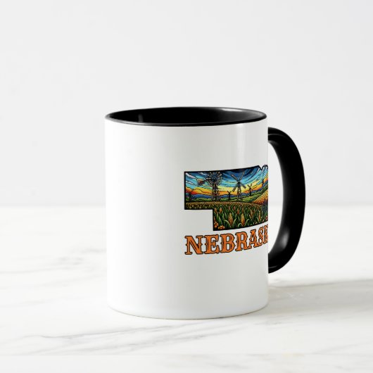 Nebraska Tattoo Style Outline with Cornfields Tasse (VorderseiteRechts)