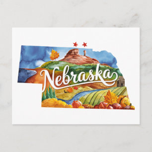 Nebraska USA State Vintage Wasserfarbe Postkarte