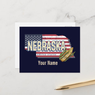Nebraska Vereinigte Staaten Retro-Staatskarte Vint Feiertagspostkarte