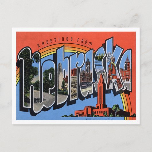 Nebraska Vintag Big Letters Postcard Postkarte (Vorderseite)