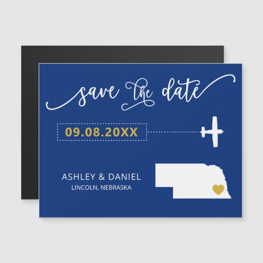 Nebraska Wedding Save the Date Card, Map Magneteinladung (Vorne/Hinten)