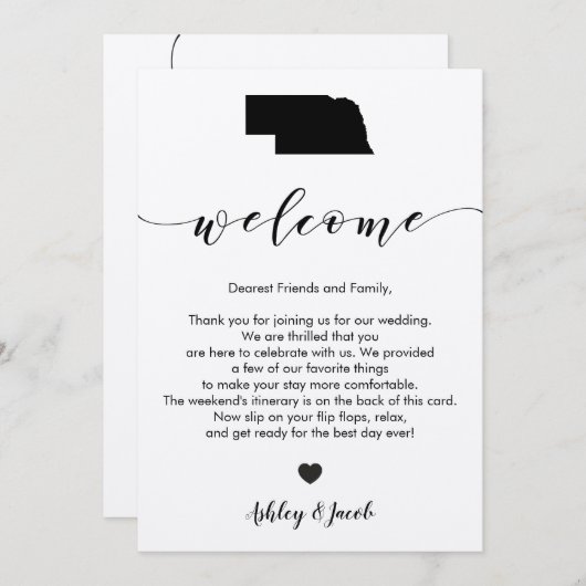Nebraska Wedding Welcome Letter & Itinerary Card Programm (Vorne/Hinten)