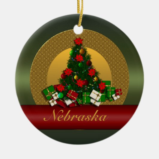 Nebraska-Weihnachtsbaum-Verzierung Keramik Ornament (Vorne)