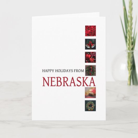 Nebraska Weihnachtskarte mit Ornamenten Feiertagskarte (Vorderseite)