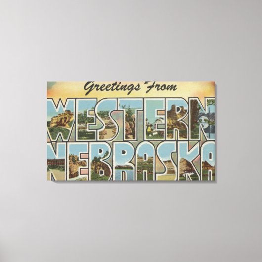 Nebraska (Western) - Große Buchstabenszenen Leinwanddruck (Vorderseite)
