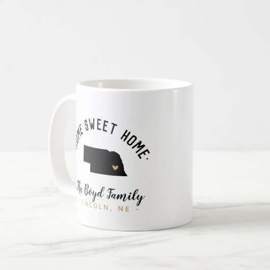 Nebraska Zuhause Sweet Zuhause Family Monogram Tas Kaffeetasse (Vorderseite Links)