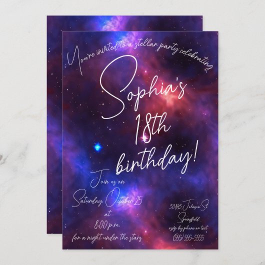 Nebula Birthday Einladung (Vorne/Hinten)