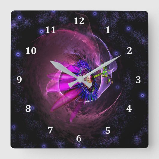 Nebula-Design mit Sternengassen und Blume Quadratische Wanduhr (Vorderseite)