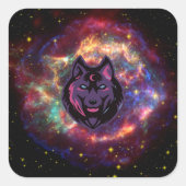 Nebula Guardian – Himmelsvision des Wolfes Quadratischer Aufkleber (Vorderseite)