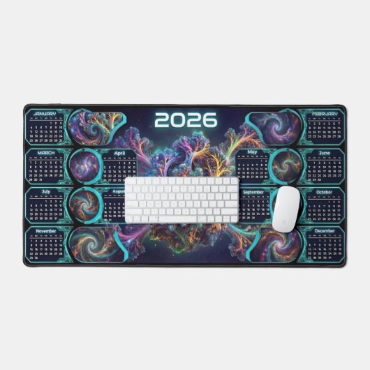 Nebula Nexus Command Mat – 2026 Galaxy Calendar  Schreibtischunterlage (Tastatur & Maus)