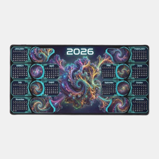 Nebula Nexus Command Mat – 2026 Galaxy Calendar Schreibtischunterlage (Vorderseite)
