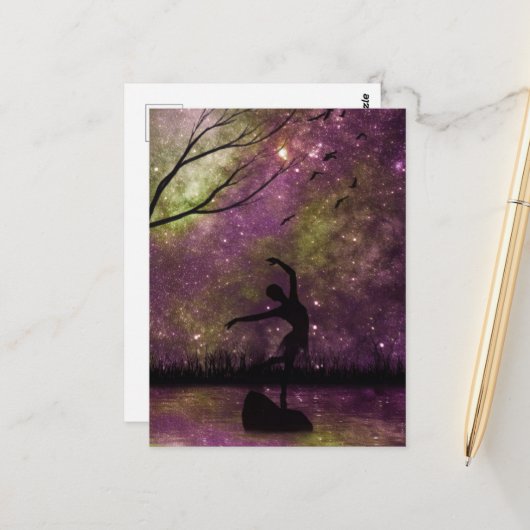 Nebula Sky Dancer Silhouette - Rosa & Gelb Postkarte (Vorderseite/Rückseite Beispiel)