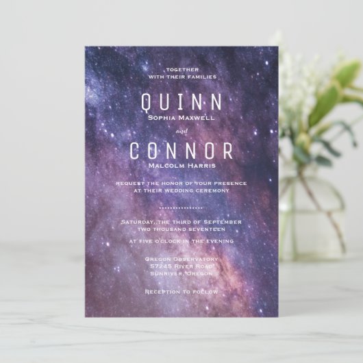 Nebula Space Cosmos Einladung Hochzeitsfeiern (Stehend Vorderseite)
