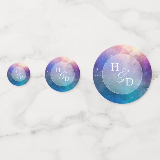 Nebula und Glitzer Monogramm Konfetti (Vorderseiten)