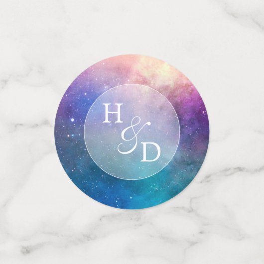 Nebula und Glitzer Monogramm Konfetti (Klein Vorderseite)