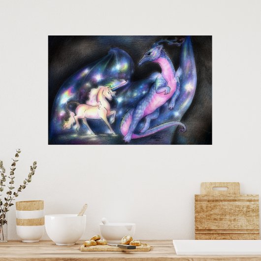 Nebuly: Einhorn und Dragon Großdruck Poster (Küche)