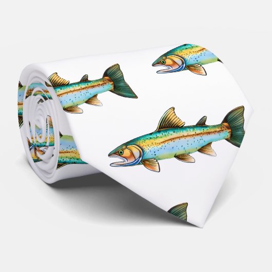 Neck Tie - Aquarellfarben Serie: Forellen/Lachs Krawatte (Gerollt)