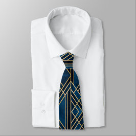 Neck Tie - Art Deco Blue & Gold Mirrored Krawatte