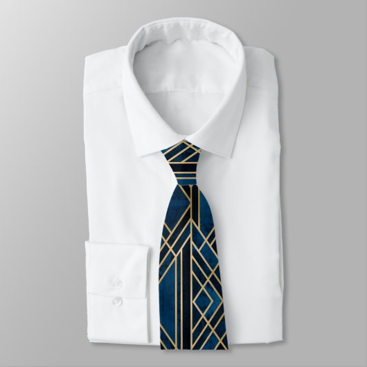 Neck Tie - Art Deco Blue & Gold Mirrored Krawatte (Gebunden)
