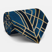 Neck Tie - Art Deco Blue & Gold Mirrored Krawatte (Gerollt)