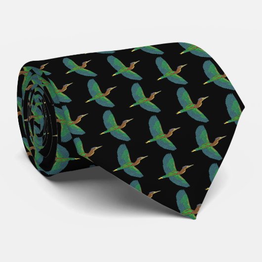 Neck Tie - Green Heron (schwarz) Krawatte (Gerollt)