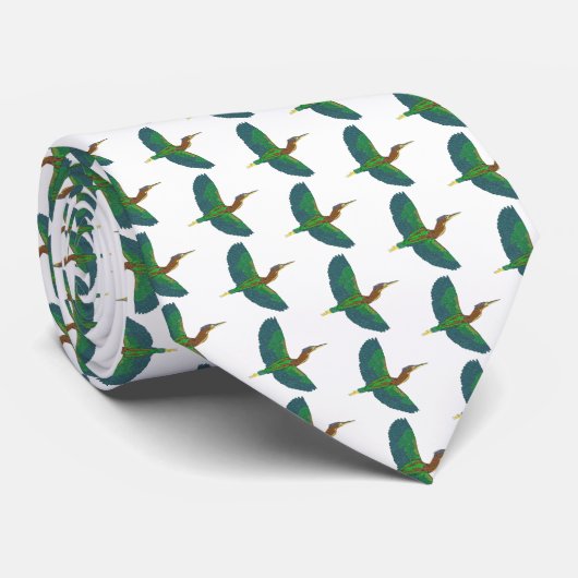 Neck Tie - Green Heron (weiß) Krawatte (Gerollt)