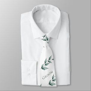 Neck Tie Groom   Grayed Jade Green Botanical Krawatte