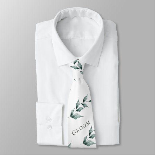 Neck Tie Groom | Grayed Jade Green Botanical Krawatte (Gebunden)