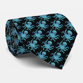 Neck Tie (schwarz) - Blue Green Octopus Krawatte (Gerollt)