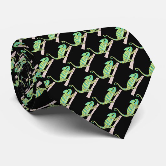 Neck Tie (schwarz) - Green Chameleon Krawatte (Gerollt)