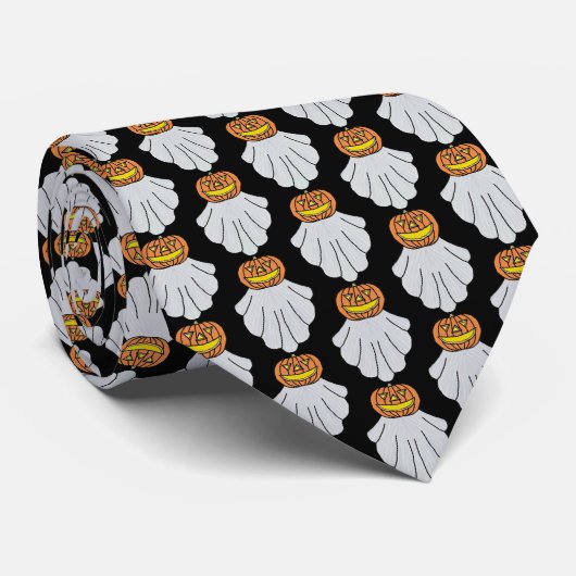 Neck Tie (schwarz) - Pumpkin Ghost Krawatte (Gerollt)