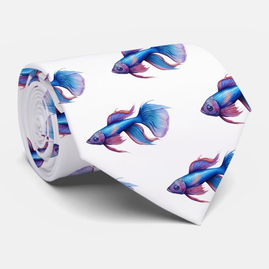 Neck Tie - Watercolor Serie: Betta Fish Krawatte (Gerollt)