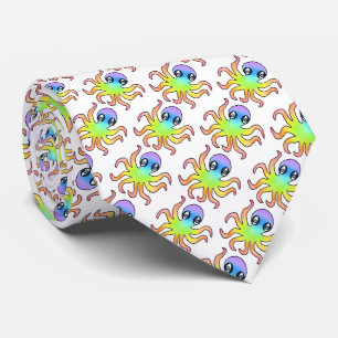 Neck Tie (weiß) - Regenbogen Octopus Krawatte