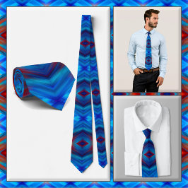 NECKTIE - Blau mit Rot - Mandala-Design Krawatte