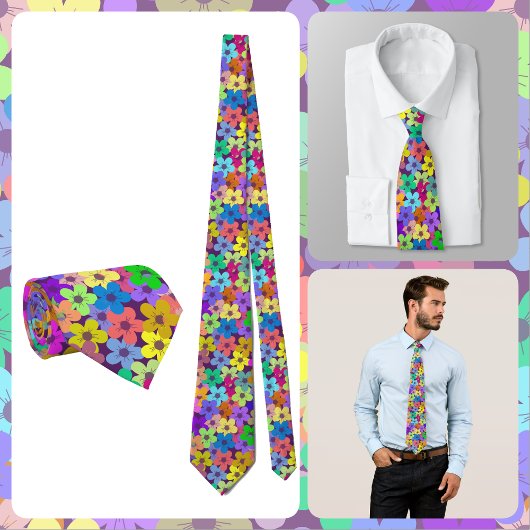 NECKTIE - Flowers in Rainbow Colors Krawatte