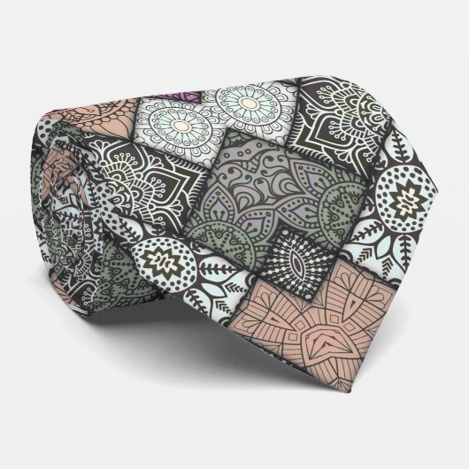 NECKTIE - Graubraun-weiß Mandala-Design Krawatte (Gerollt)