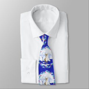 Necktie mit einem Hirsch in Blau und Weiß Krawatte