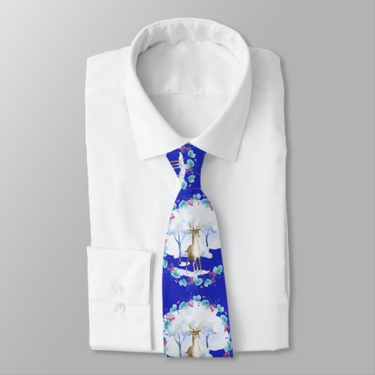 Necktie mit einem Hirsch in Blau und Weiß Krawatte (Gebunden)