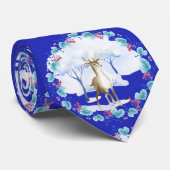 Necktie mit einem Hirsch in Blau und Weiß Krawatte (Gerollt)