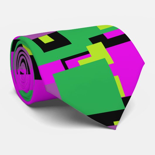 Necktie mit Lila Grün- und Schwarzquadratischem Mu Krawatte (Gerollt)