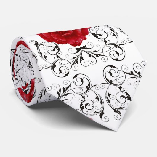 Necktie - Rote Rosen Schwarzer Bildlauf Krawatte (Gerollt)