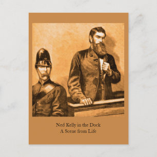 Ned Kelly auf der Anklagebank - Eine Szene aus dem Postkarte