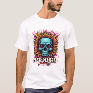 "Ned Nirze Jebisday" - Fiery Skull Rock & Roll Art T-Shirt