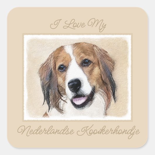 Nederlandse Kooikerhondje Painting - Dog Art Squar Quadratischer Aufkleber (Vorderseite)