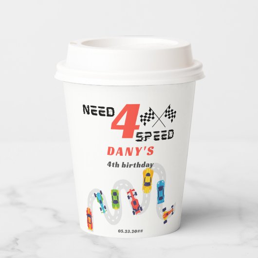 Need 4 Speed Motor Car Racing Boy Vierte Geburtsta Pappbecher (Rückseite)
